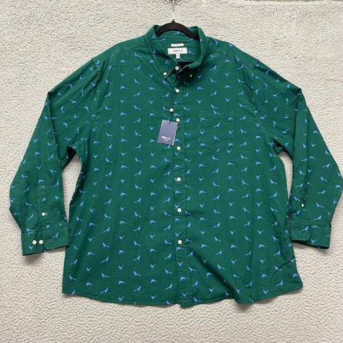 Camicia uomo Crown & Ivy 2X grande verde caccia quaglia stampa elasticizzata bottoni preppy