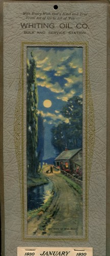 Anuncio de Whiting Oil Company 1930 con calendario mensual - Imagen 1 de 4
