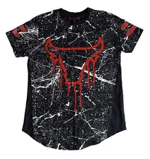 SWITCH Remarkable Chicago Bulls Red Emblem Paint Drip T Shirt Men S Cotton Black