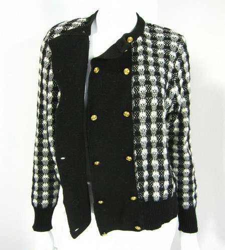 Vintage vivanti Bullocks Wilshire Crew Neck Cardigan Sweater Sz 14 Black White - Picture 2 of 11