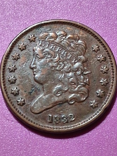 1832-P CLASSICHEAD HALF CENT . AU+ CONDITON. BROWN. NICE OVERALL.