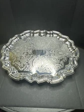 Vintage silver-plated rococo salver tray (pie-crust rim)