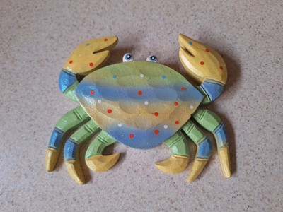 Collectible Colorful 6'' Crab Lake Cottage Wall Decor Hang Wood Plaque Beach