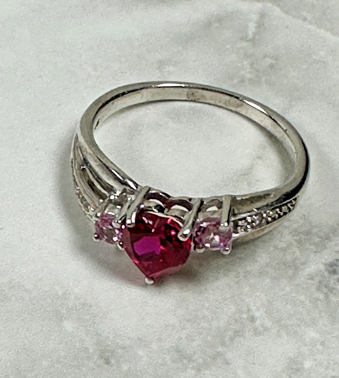 STS Sterling Silver Ruby Heart Ring w/ Small Pink… - image 2