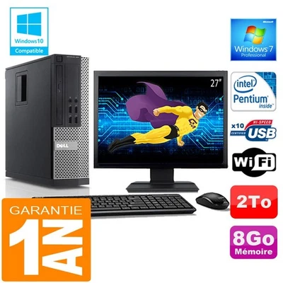 PC DELL 990 SFF Intel G840 Ram 8Go Disque 2 To Wifi W7 Ecran 27" - Photo 1/4