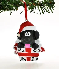 Pets Dog Puppy in Box Black Personalized Christmas Tree Ornament