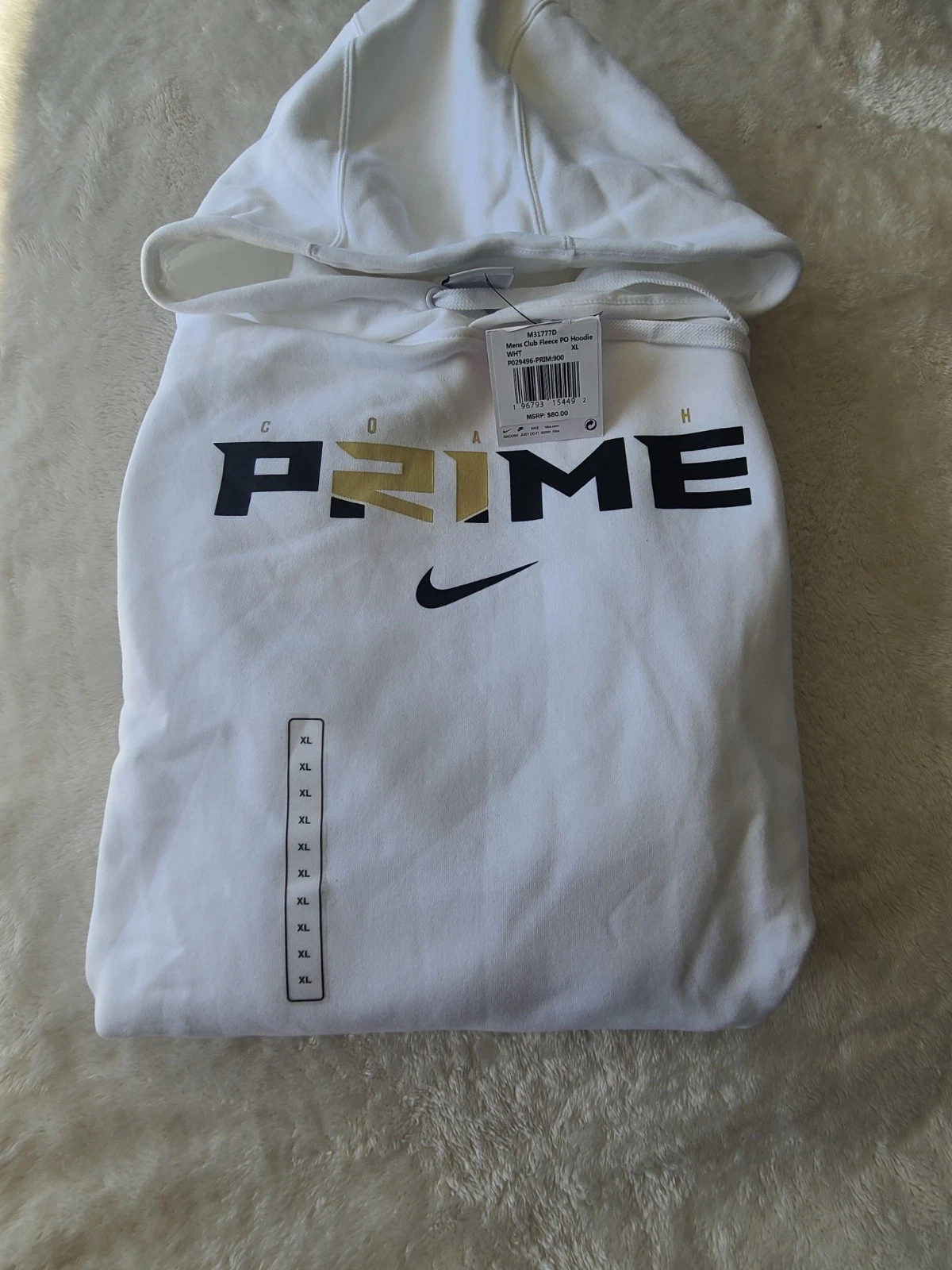 Felpa con cappuccio Nike Coach Prime 2.0 bianca Club Deion Sanders nuova con etichetta taglia XL