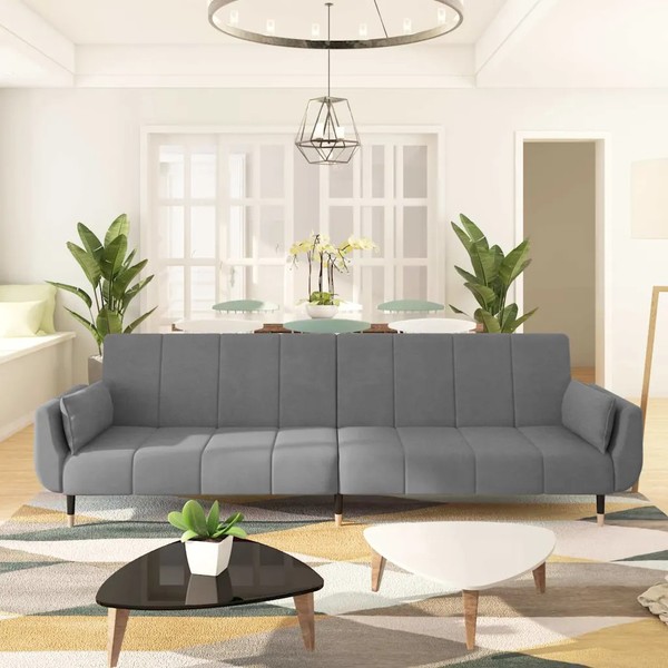 Schlafsofa 2-Sitzer Samt Hellgrau Mit 2 Kissen-image