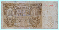 1941 Croatia 10 Kuna NDH 150145 Paper Money Banknotes Currency