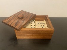 Vintage Wooden Dominoes Set in Box Complete Double Six Tiles w/ Lid  Rules