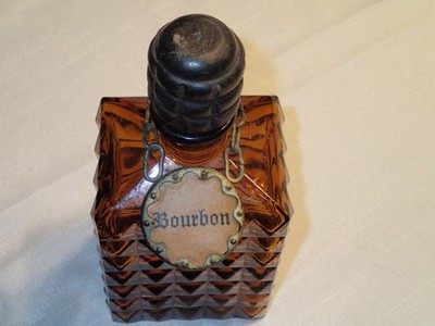 Vintage Spanish Style Amber Glass Decanter  Bourbon  Diamond Design