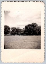 Vtg B&W Snapshot Large Colonial Estate Building Mansion Trees Lawn Deckle Edge