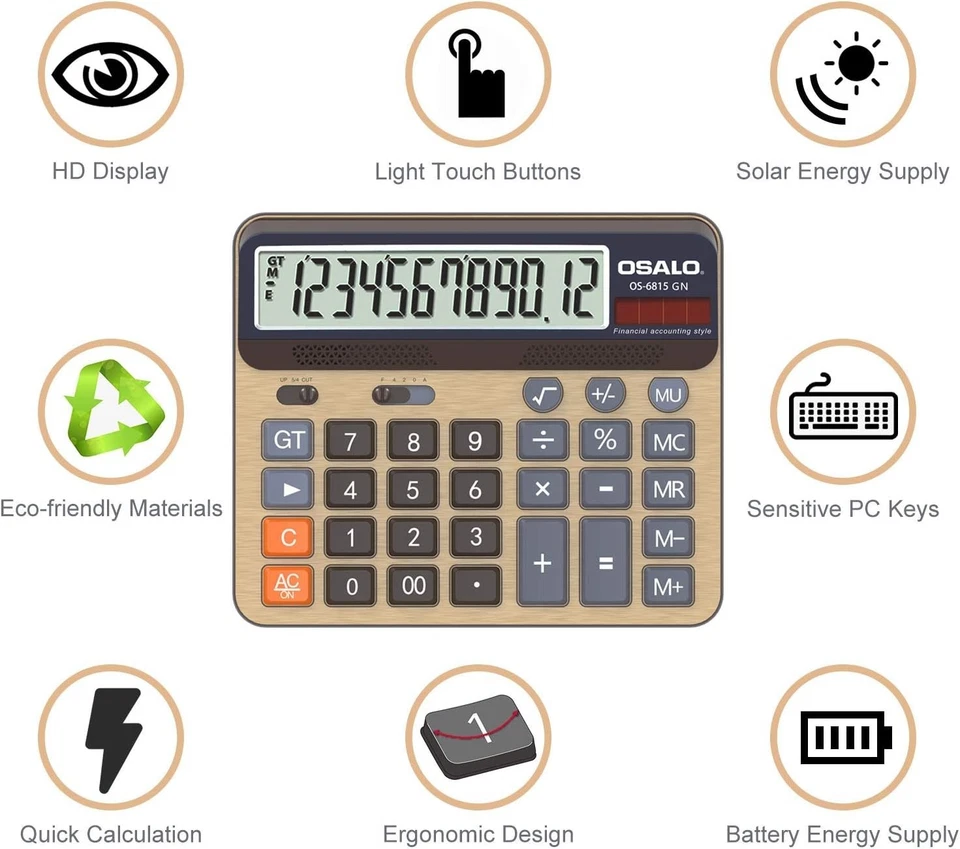 Extra Large 5-Inch LCD 12-Digit Desktop Calculator with Giant Response Button - Image 4 of 4