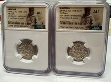 Pair Of Levon I Silver Tram Knights Templar Crusades Armenia 1198-1219Ad NGC AU
