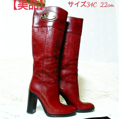 GUCCI Boots Heel 35th GG Leather Red EU34 US4 Japan F/S USED