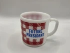 Vintage Westfield "Future President" White Milk Glass Red Plaid Coffee Cup/Mug
