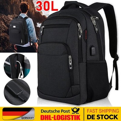 30L USB Laptop Rucksack Damen Herren Sport Schulrucksack Freizeit Reise Backpack