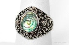 Vintage Abalone Shell Sterling Silver Ring - Size 7