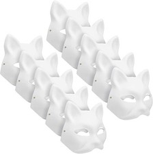 10PCS Cat Masks Therian Mask White Blank Animal Mask Base Halloween Costume Masq