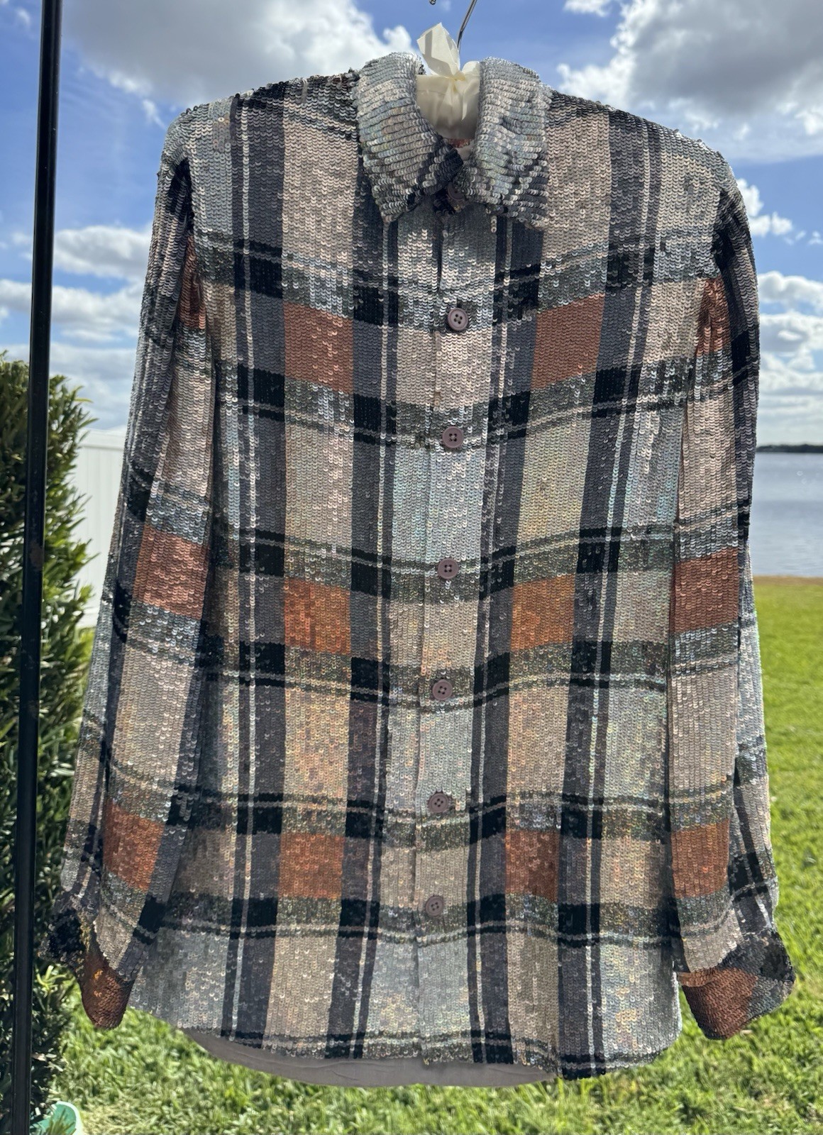 ASHISH Button Down Checked Checkered Sequin Embel… - image 9