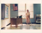 1988 Press Photo Lone Elderly Janitor Sweeps Classroom Floor Clover S Carolina