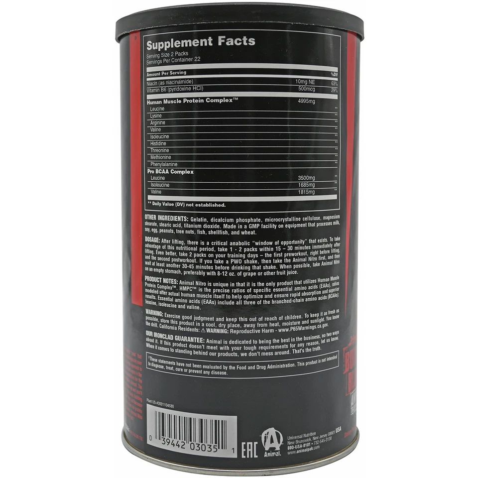 Universal Nutrition Animal Nitro - Pacote com 44 - Construtor muscular anabólico EAA Stack - Imagem 2 de 2