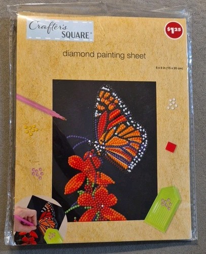 CRAFTER’S SQUARE Diamond Painting SHEET 6”x 8” FLOWER BUTTERFLY MONARCH New...