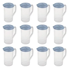 Sterilite 2 Quart Plastic Hinged Pitcher with Comfort Grip Handle, Blue, 12-Pack