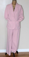 Vtg 60s 70s Dusty Pink Polyester 2 Pc Wide Leg Leisure Pant Suit Blazer Womens M