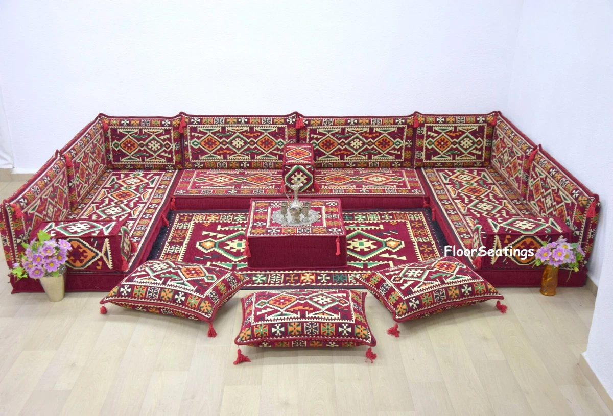 U shape Floor Cushions Arabic Corner Couch Turkish Burgundy Floor