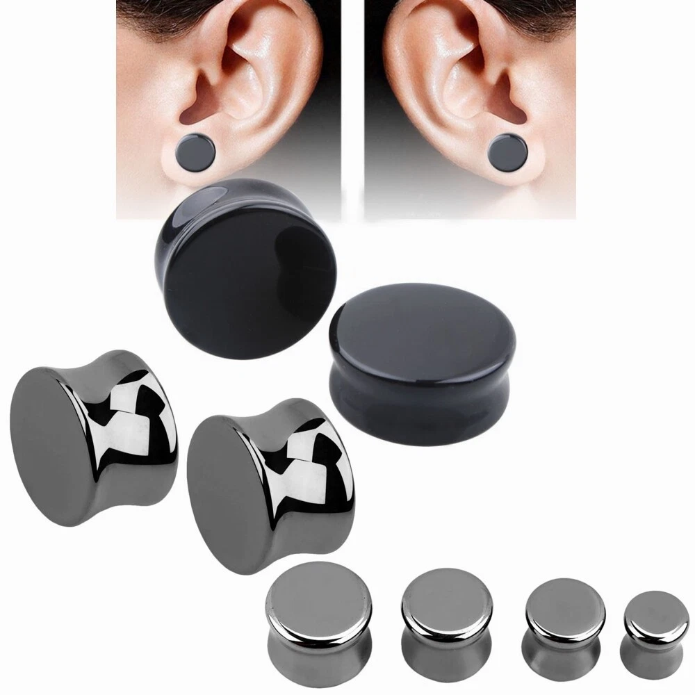 2pc Natural Stone Gem Ear Plug Obsidian Hematite Flesh Tunnel Expander Stretcher