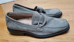 Fratelli-Select-Gray-Suede-Loafers-Mens-9-5M-Slip-On-Leather-Silver-Hardware