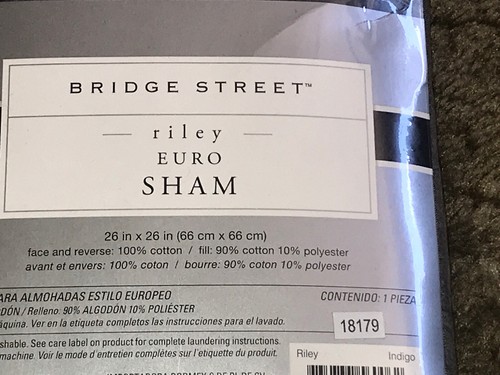 NEW Bridge Street RILEY European Pillow Sham Indigo Blue Euro 0402A - Picture 6 of 6