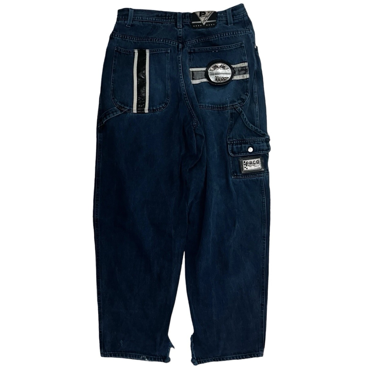 パンツ 90s PACO JEANS Super Baggy Cargo Denim Vtg 90s Paco Jeans Racing Team Hip Hop Baggy Cargo Blue