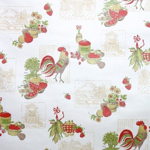 1950s Kitchen Vintage Wallpaper Red Green Brown Roosteres Fruit