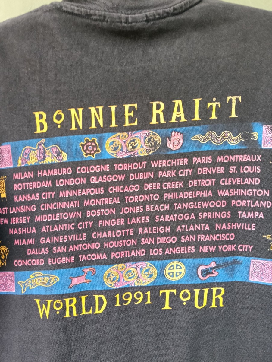 Bonnie Raitt Little Feat Tシャツ Vintage 1995 Bonnie Raitt Tour T-Shirt Classic Black Unisex