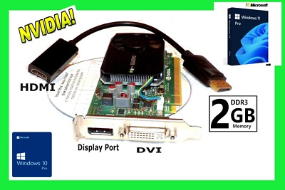 HDMI DVI Display-Port✔️2GB✔️Windows 11 Video GAME Card✔️SFF