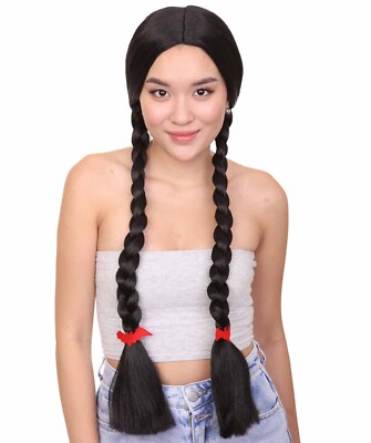Womens Gothic School Girl Pigtail Style Wig, Triditional Braided Halloween Wig.