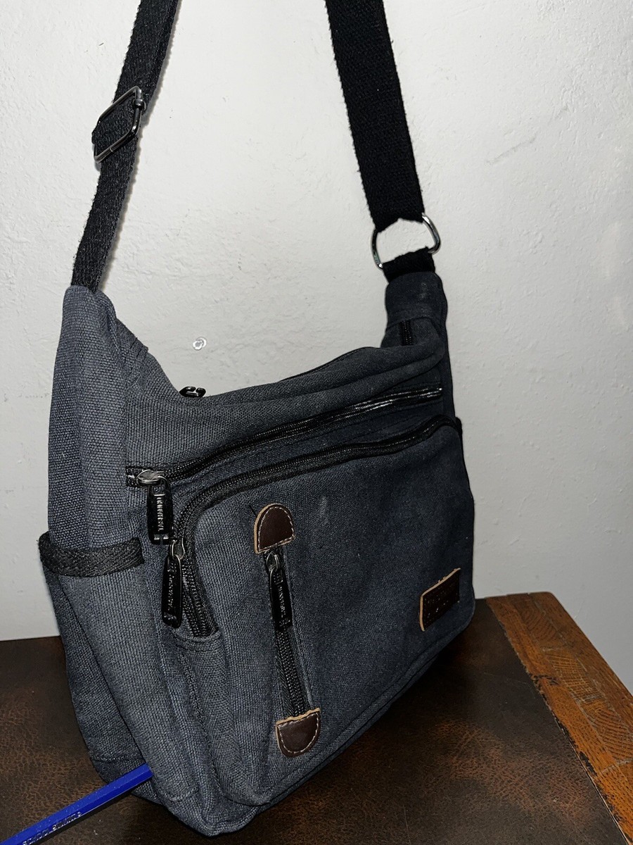 Crossbody/shoulder Bag Canvas Material/adjustable Strap. 6 Zipper