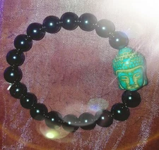 Super Charged Hematite Bead Stretchy Bracelet & Turquoise Buddha Head, Reiki ZEN