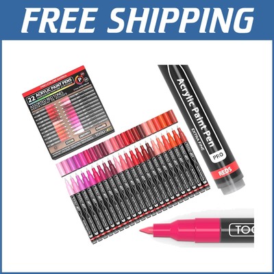 Multi-Surface Acrylic Paint Pens - 22 Red & Pink Colors with Fine Tip Design