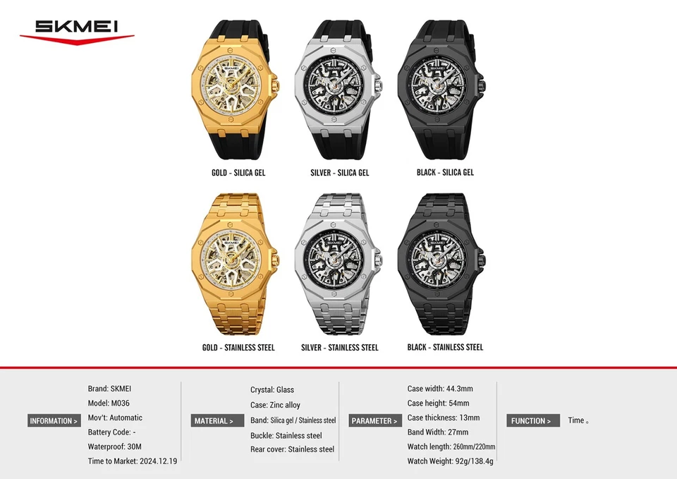 Reloj de pulsera mecánico automático de lujo para hombre clásico de negocios esfera esqueleto Foto 2 de 4