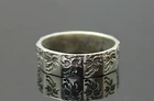 CHARMING VINTAGE ETCHED FLORAL DESIGN STERLING SILVER MODERNIST BAND RING 10.75