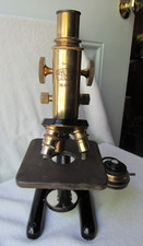 Vtg Antique Brass Black CARL ZEISS JENA MICROSCOPE Nr. 96474 Germany