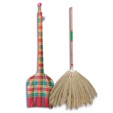 Authentic Grass Broom Bamboo Grass Full Embroidery Woven Thread Handle Handmade
