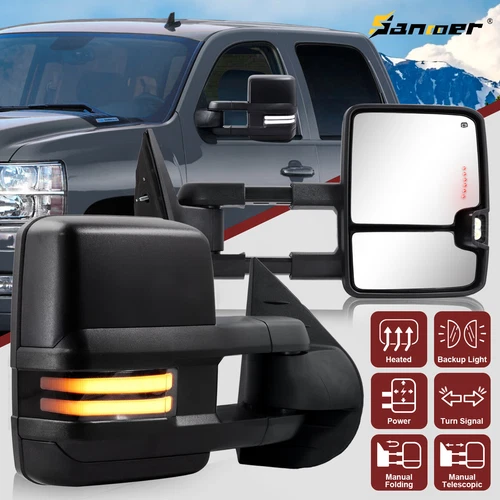 Tow Mirrors for 2007-2014 Chevy Silverado GMC Sierra Heated Smoked Switchback