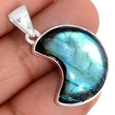 Moon - Natural Labradorite - Madagascar 925 Silver Pendant Jewelry CP66880