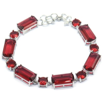 Buy 3 Get 1 Free Red Blood Rubies Females Daily Wear Silver Bracelet 7.5-8.5''
