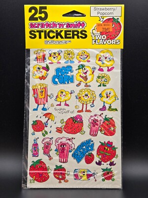 80s Spindex Scratch & Sniff Two-Scent Strawberry & Popcorn Vintage Stickers