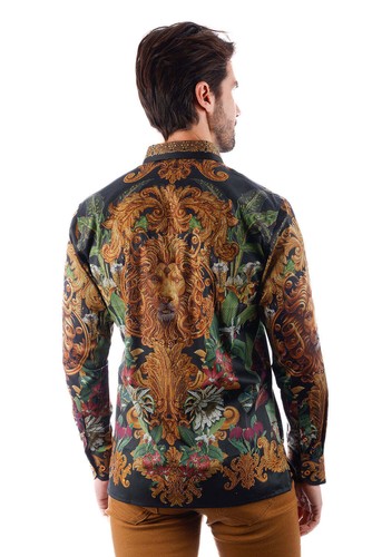 BARABAS Men's Rhinestone Floral Lion Long Sleeve Shirts 3SPR428 - Picture 10 of 15